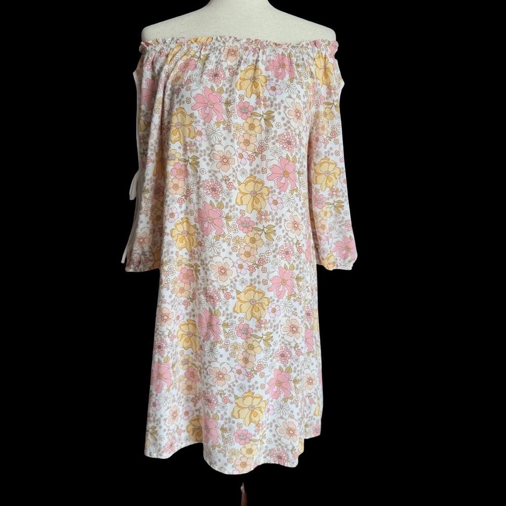 Anthropologie Naif Floral Shift Dress S•Split Tie Sleeves 70's Retro Whimsical‎
